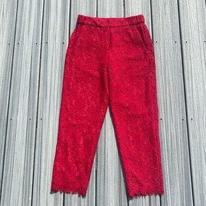 J. Crew Easy Pants In Lace Festive Red Women’s Size 2 High Rise Party Cocktail